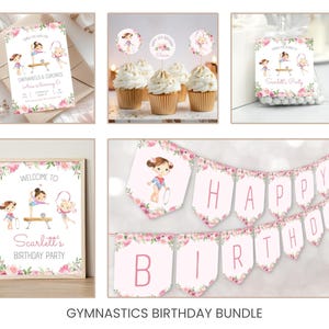 Gymnastik-Geburtstags-Bundle | Bearbeitbare Gymnastik Party Dekoration | Mädchen-Gymnastik-Party | Sofortdownload | Gymnastik-Einladung