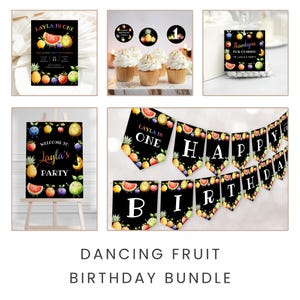 Dancing Fruit Birthday Bundle | Editable Cute Tropical Fruit Party Decor | Dancing Fruit Party | Instant Download | Dancing Fruit Invitation
