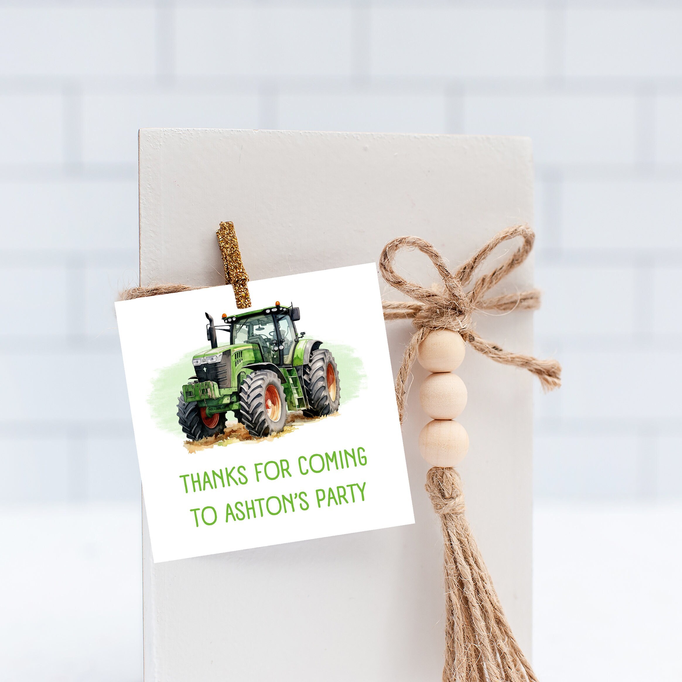 Tractor Thank You Tag | Farm Birthday Party Gift Tags | Digital Download | Green Tractor Farm Party | Editable Template | Instant Download