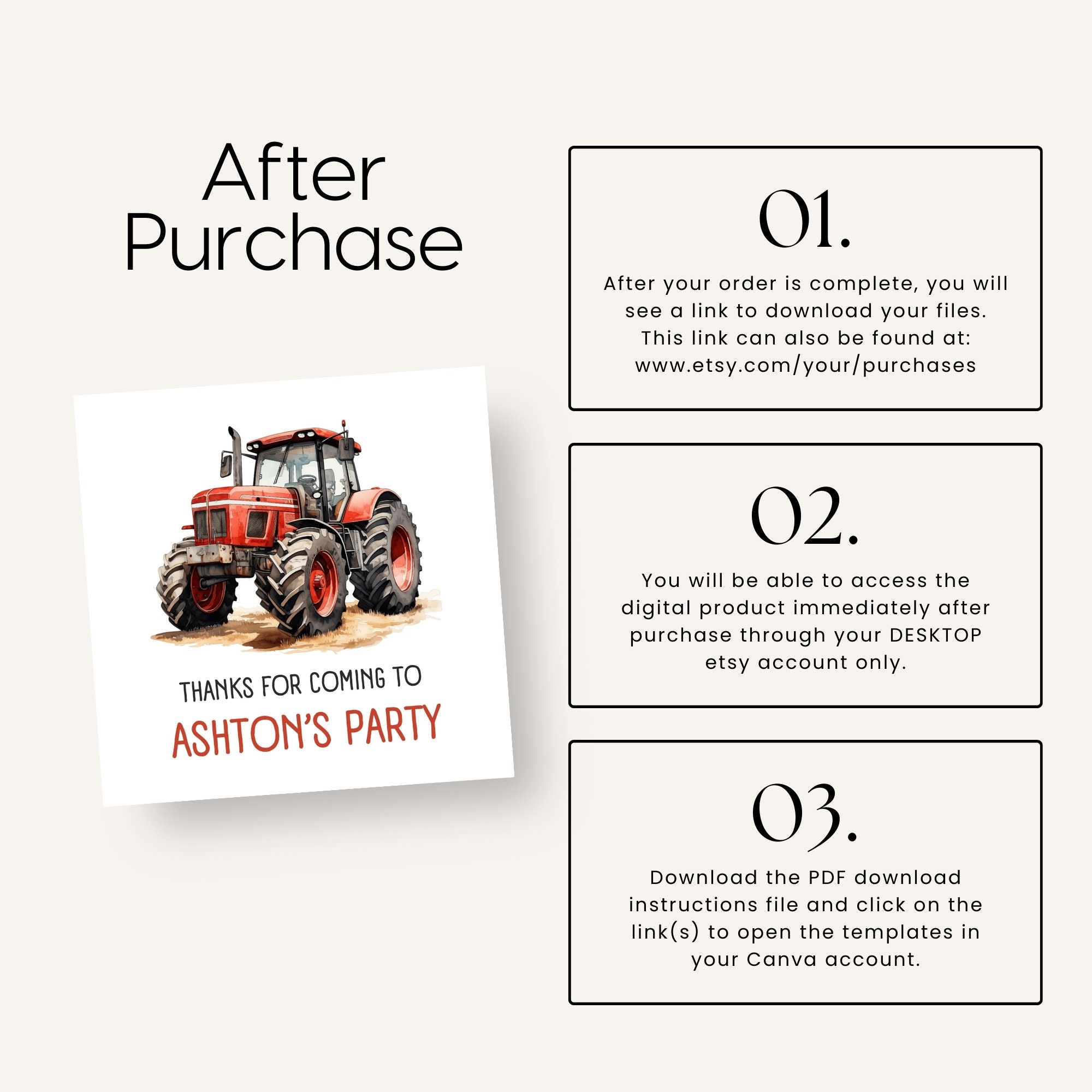 Red Tractor Thank You Tag | Farm Birthday Party Gift Tag | Tractor ...