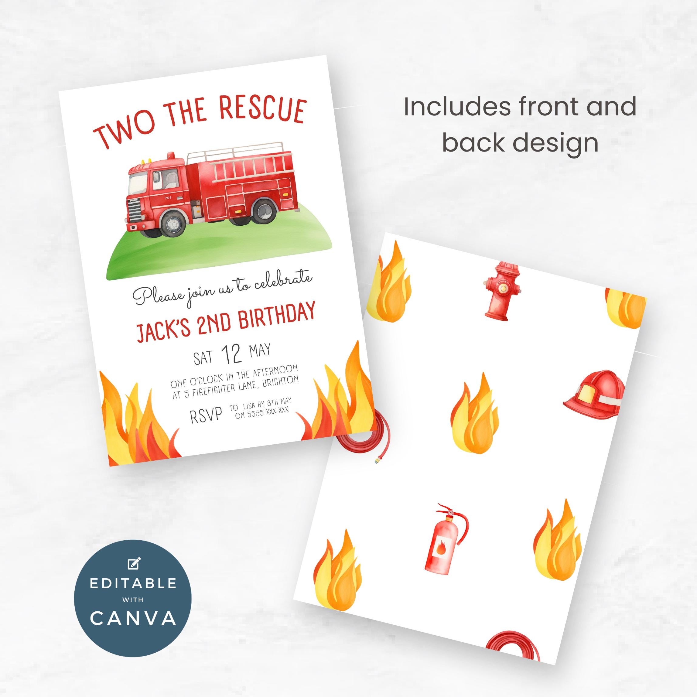 Fire Rescue Invitations Two the Rescue Birthday Invitation | Editable Fire Truck Invite | Fire ...