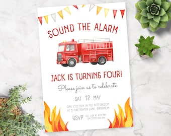 Fire Truck Birthday Invite 4th | Editable Firefighter Invitation | Printable Template | Boys Fire Engine Party | Sound the Alarm