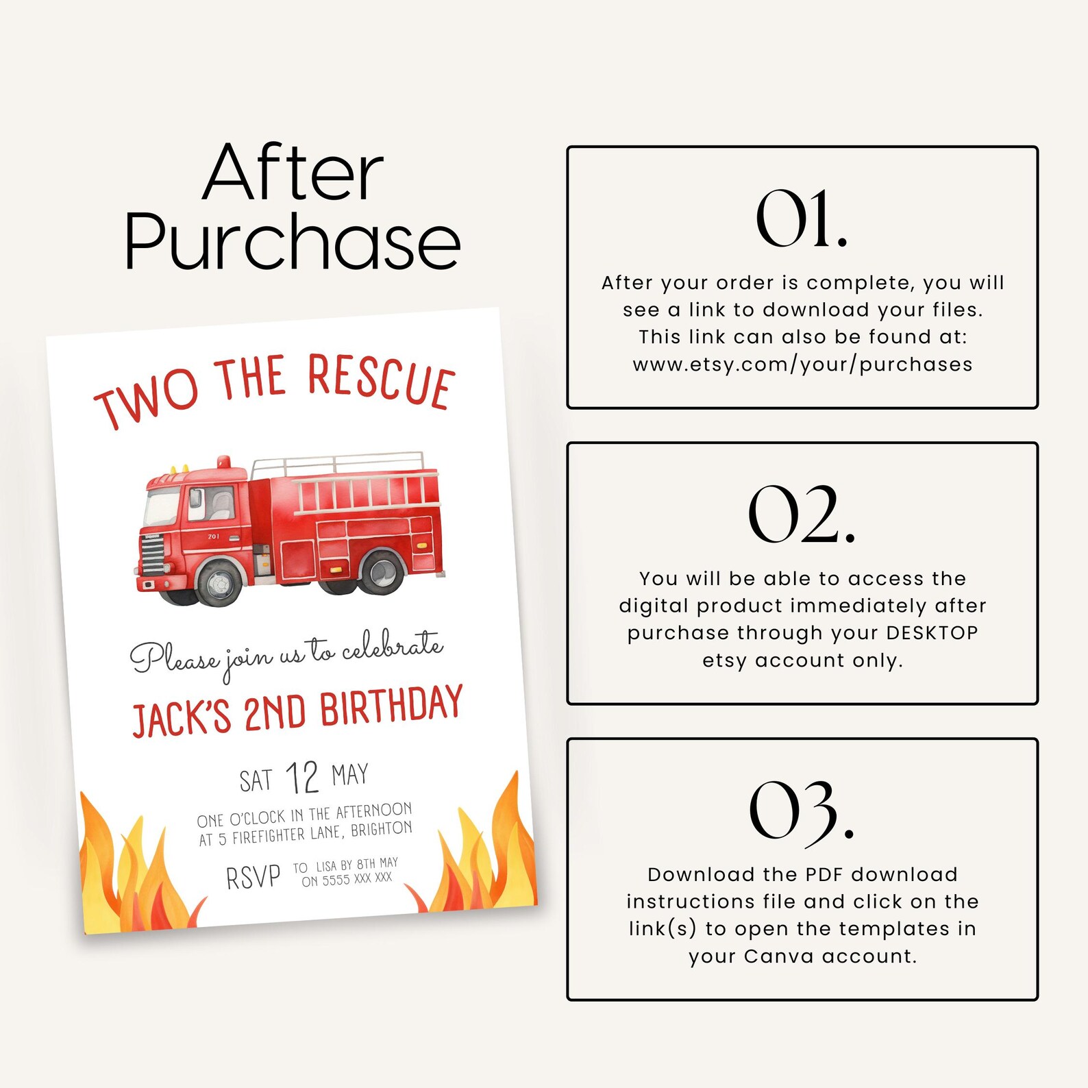 Fire Rescue Invitations Two the Rescue Birthday Invitation | Fire Truck Invite | Editable Fire ...