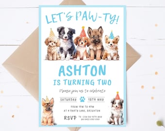 Invitación de cumpleaños de perro / Plantilla Canva / Invitación a fiesta temática de cachorros para niños / Invitación linda para fiesta de segundo cumpleaños de perro / Descarga instantánea