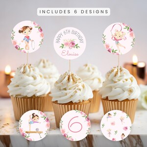 Gymnastics Cupcake Toppers | Gymnastics Party Decorations | Gymnastics Birthday | Editable Cupcake Toppers | Digital Download, Girl Birthday