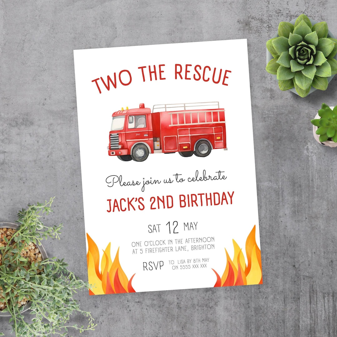 Fire Rescue Invitations Two the Rescue Birthday Invitation | Fire Truck Invite | Editable Fire ...