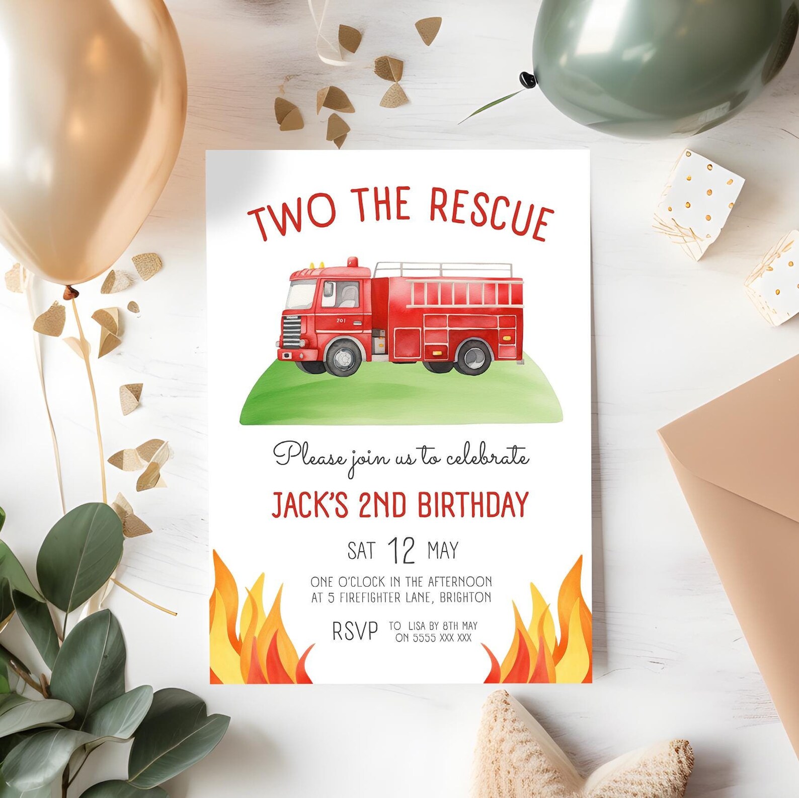 Fire Rescue Invitations Two the Rescue Birthday Invitation | Editable Fire Truck Invite | Fire ...