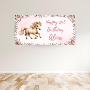 Pony Geburtstagsbanner 61x122 cm | Pferd Geburtstagsschild | Pferde Geburtstagsparty Dekoration | Bearbeitbares Geburtstagsbanner | Sofort Download