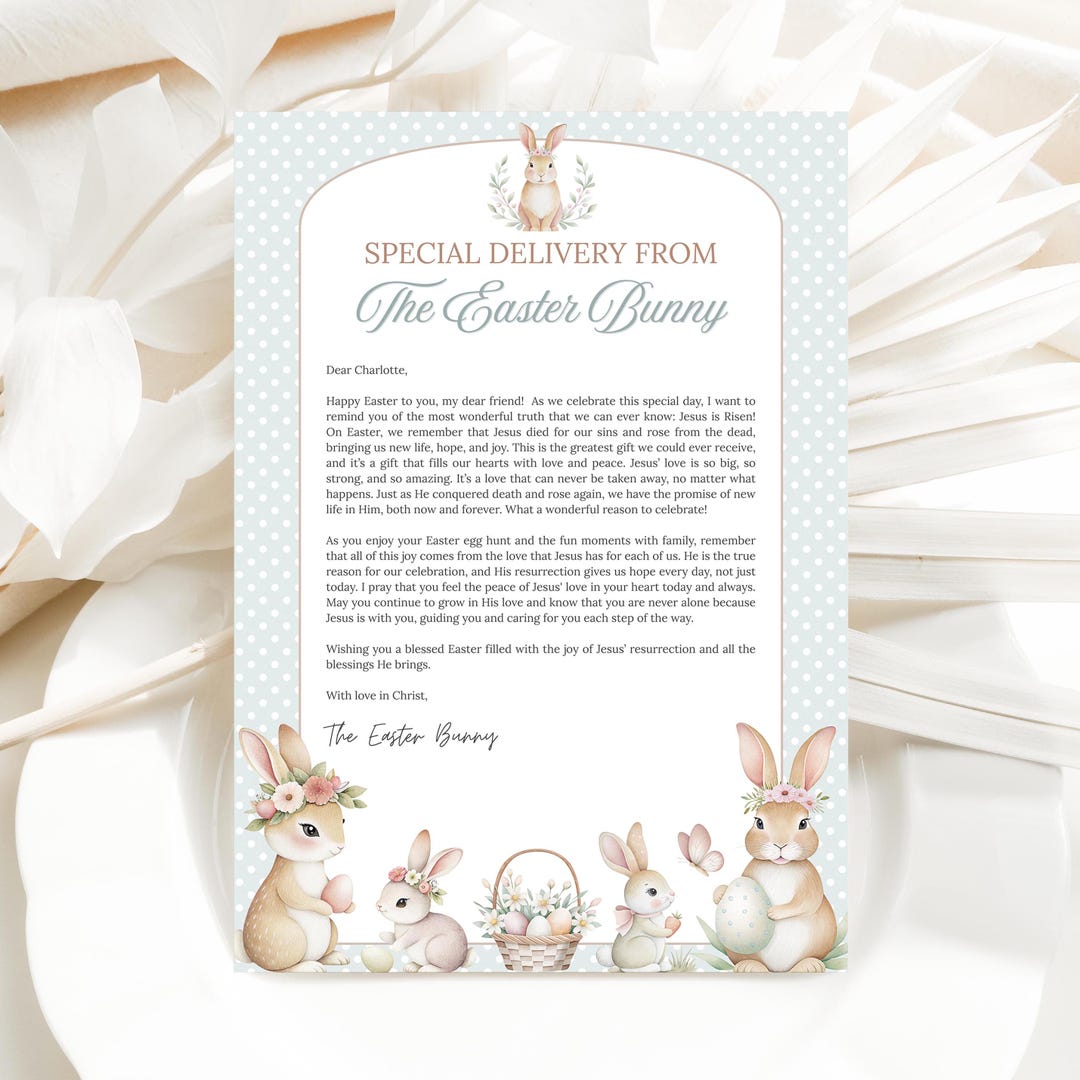 Easter Bunny Letter | Customizable Christian Easter Printable | Digital ...