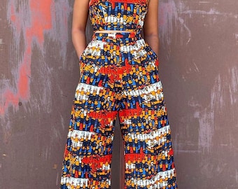 Wide Leg Jumpsuit, Africa print Multi Colored -Ankara print pallazo Coloured Ceremony African print jumpsuit, African Clothing, Jumpsuit