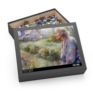 Jigsaw Puzzle, Vintage Home Garden Scene, 120-500 Pieces - Old Lady Admiring Flowers, Fun Family Activity, Relaxing Hobby, Gift for Elderly,
