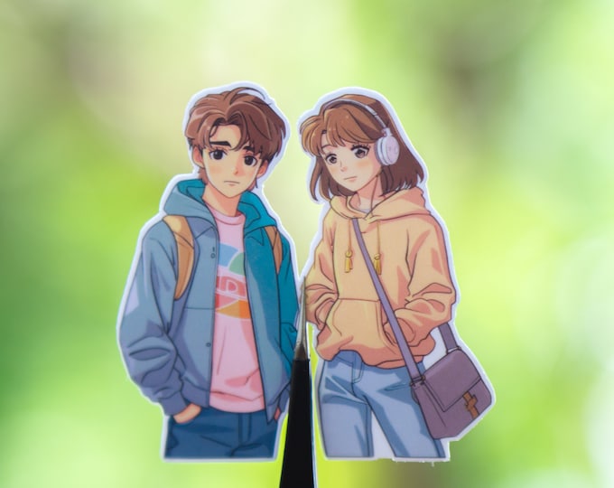 Cute anime couple dou girl and boy stickers,  Vinyl