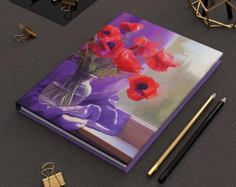 Poppies in Vase Hardcover Journal Matte, Poppy Notebook, Poppy Journal, Flower Notebook, Flower Stationery