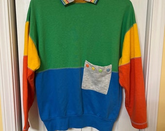 Vintage 80s Xtrovert Colorblock Sweatshirt Top Primary Color