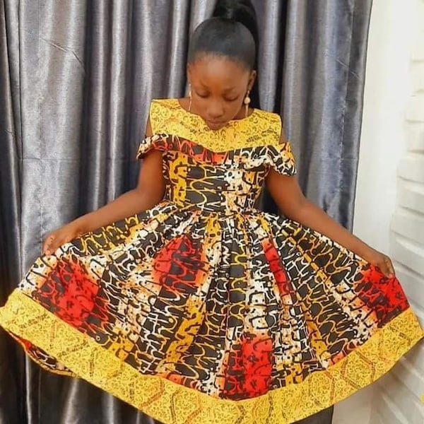 Vêtements pour fille Ankara, vêtements pour bébés africains, ensemble de tenues pour filles imprimées africaines, tenue de carte de l'Afrique, robe africaine pour enfants