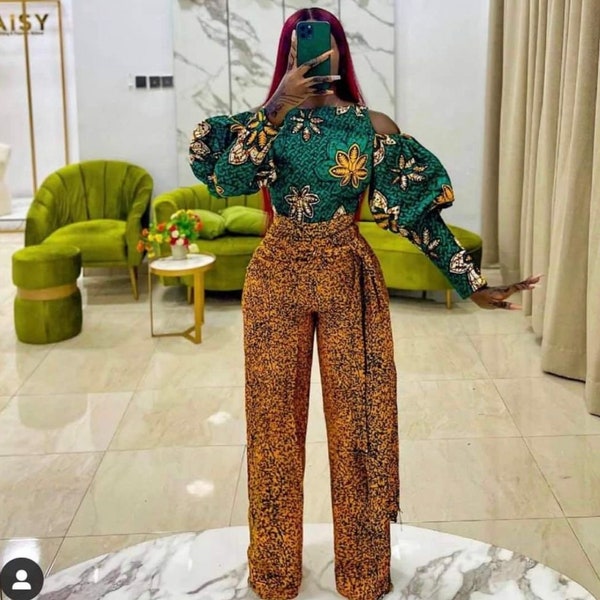 Haut imprimé africain et pantalon Ankara, pantalon et haut, cadeau combinaison africaine Infinity, cadeau salopette Ankara pour elle, vêtements femme, robe de soirée