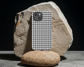 Minimalistische Weiße Handyhülle mit schwarzem Liniengitter für iPhone 15 Pro Max, 14 Plus, 13, 12, 11 & Samsung S24, S23, S22, Google Pixel 8 Pro, 7, 6