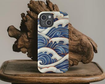 Funda de teléfono Classic Japanese Waves para iPhone 15 Pro Max, 14 Plus, 13, 12, 11, XR y Samsung S24, S23, S22, S21 Plus, Google Pixel 8 Pro, 7, 6