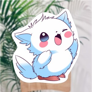 Pegatina de gato y pájaro kawaii: adorable vinilo de animal, ilustración de gato y pájaro, divertida decoración para álbumes de recortes.