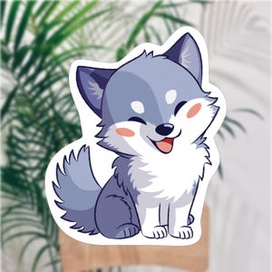 Kawaii Husky Buddy Sticker - Cute Vinyl Dog Decal, Cartoon Wolf Puppy Design, Durable & Water-Resistant