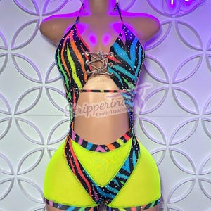 Exotic Dance Wear “CiCi Shorts Romper (Rainbow Zebra)
