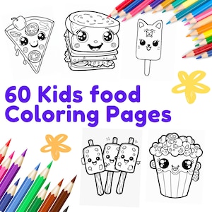 Páginas para colorear Easy Kids Food Fun, 60 libros para colorear de alta calidad, páginas para colorear de tamaño carta y A4 imprimibles
