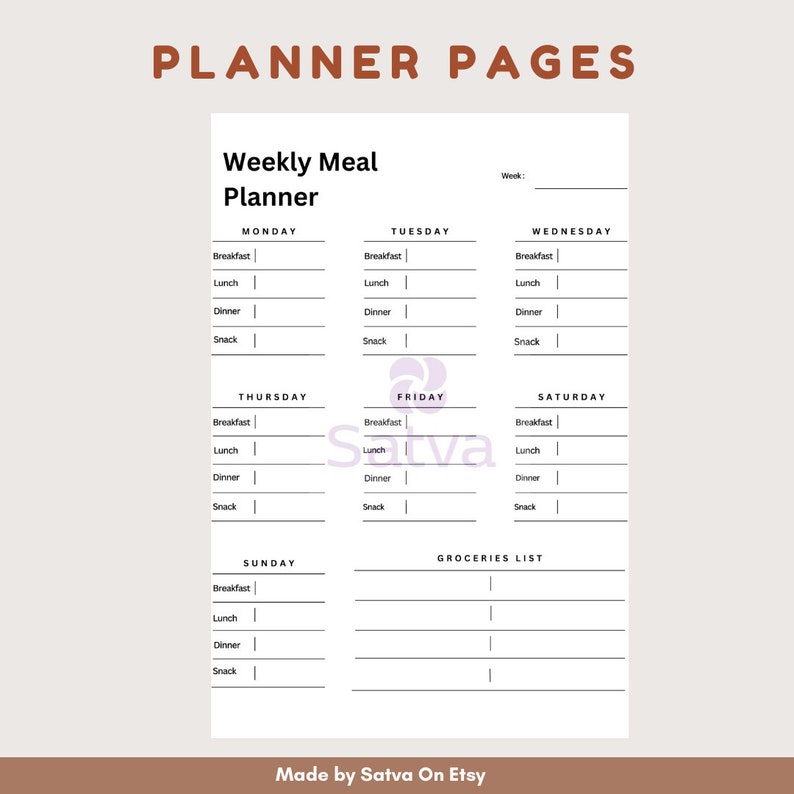 Weekly Meal Planner Printable Bundle: A4, A5, Letter Sizes (digital