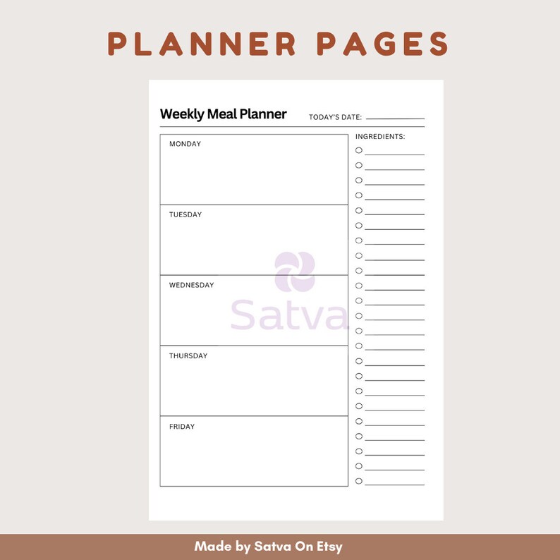 Weekly Meal Planner Printable Bundle: A4, A5, Letter Sizes (digital