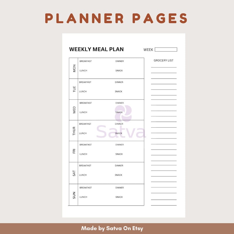 Weekly Meal Planner Printable Bundle: A4, A5, Letter Sizes (digital