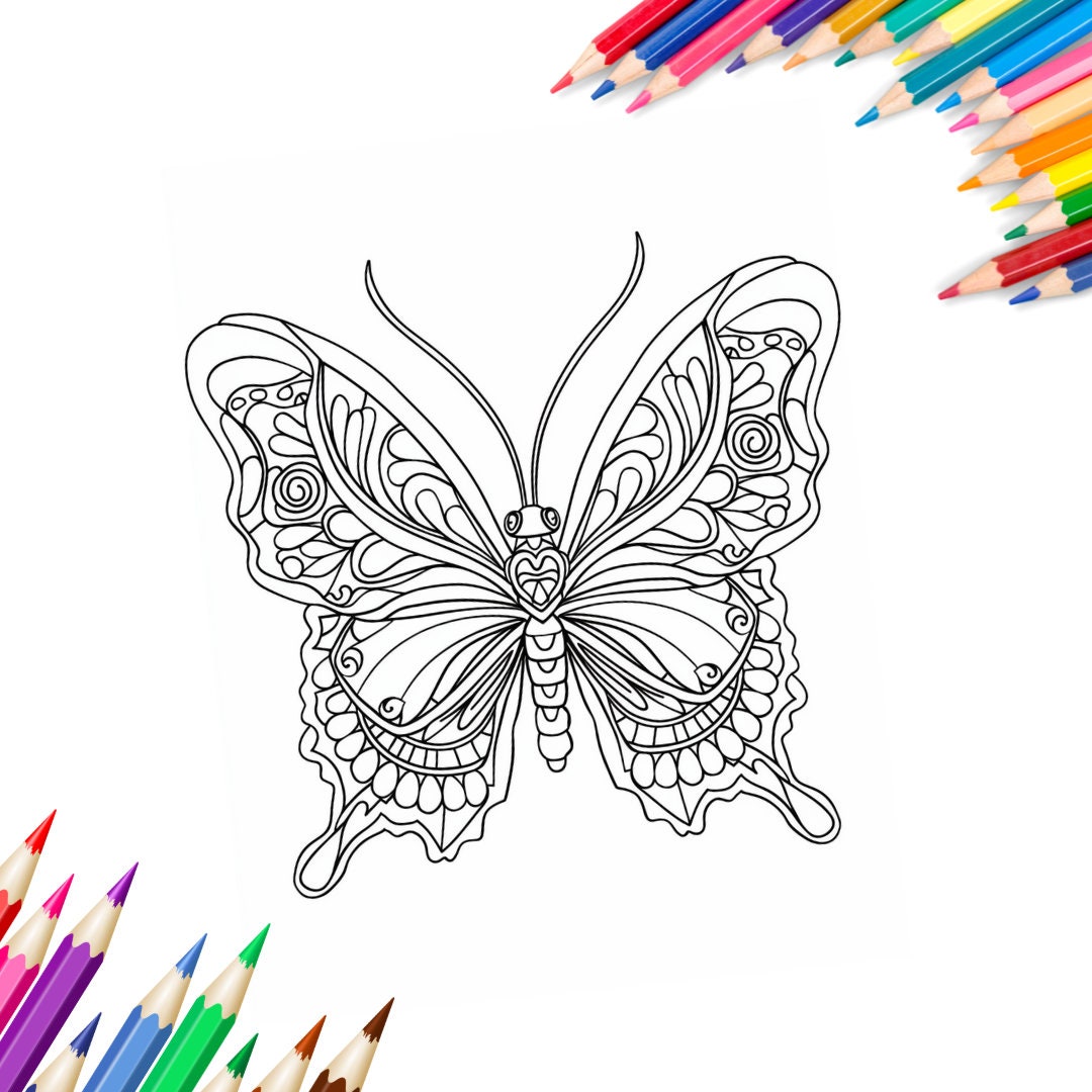 Easy Mandala Butterfly Coloring Pages, Adult Coloring Pages, High ...