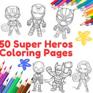 Dibujos para colorear de superhéroes fáciles para niños, 50 dibujos de superhéroes de alta calidad para colorear para niños, imprimibles en tamaño carta y A4.