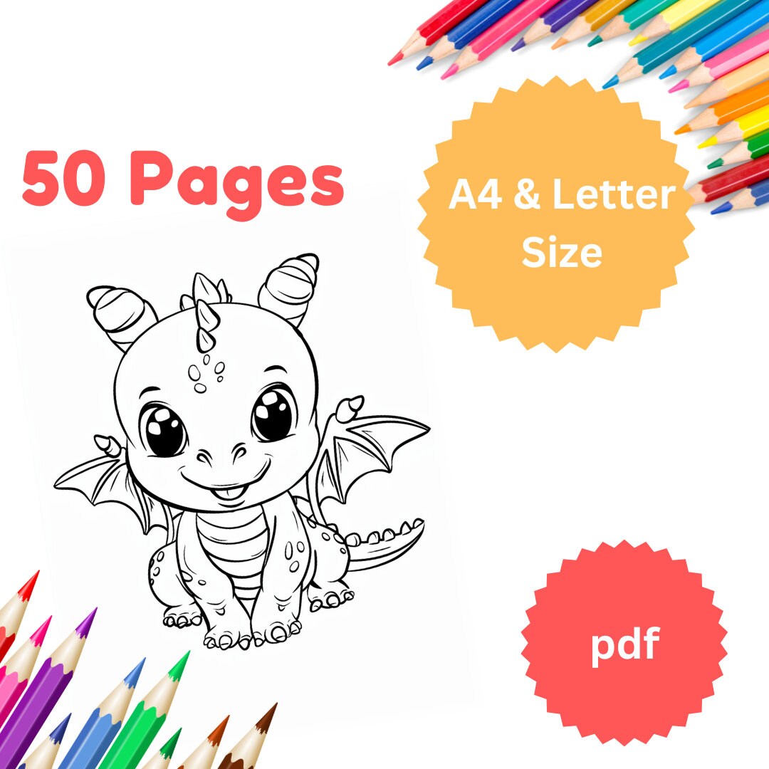 Dragon Coloring Pages: 50 Kids Activity Designs (printable) - Etsy