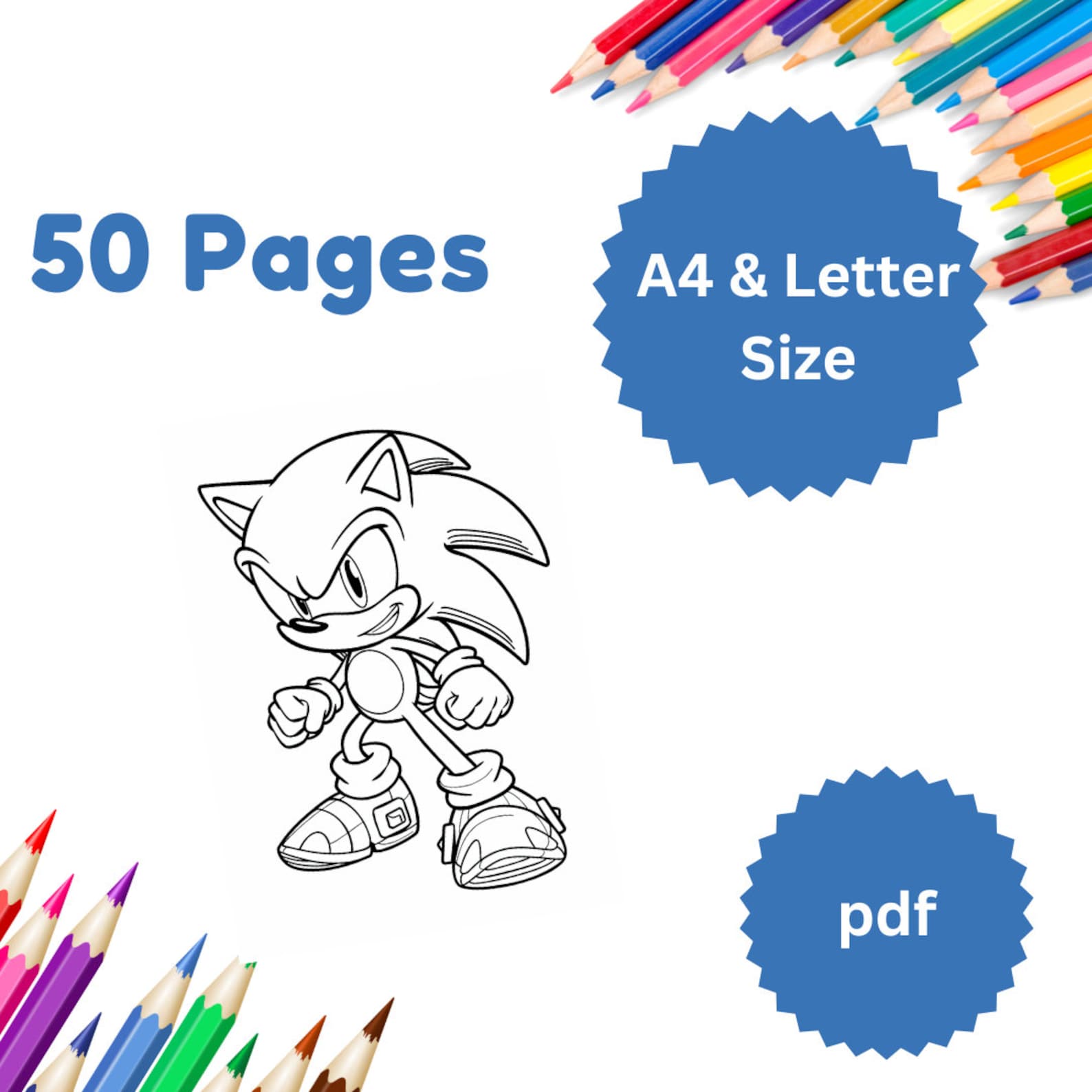 Easy Sonic Coloring Pages for Kids, 50 High Quality Sonic Coloring ...