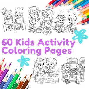 Easy Kids Activity coloring pages, Kids Activity Coloring Pages, 60 High quality coloring books, Printable Letter and A4 size coloring pages