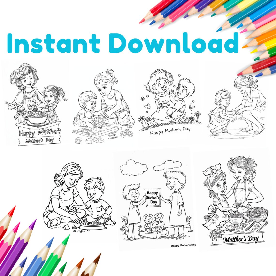 Easy Mother's Day Coloring Pages, Toddlers&amp; Kids Coloring Pages, 40 ...