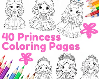 Easy Cute Little Princess Coloring Pages for Kids, 40 Kawaii Coloring Pages, color pages for girls, coloring pages for kids
