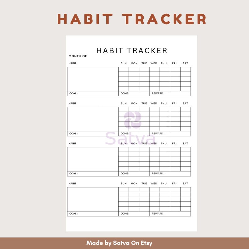Monthly Habit Tracker Printable: A4, A5, Letter Size (instant Download ...