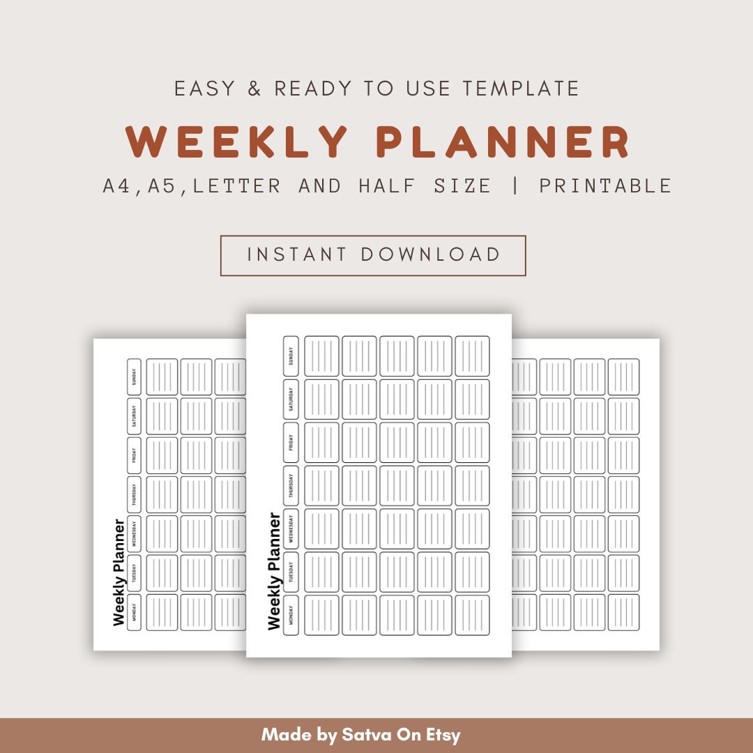 Weekly Planner Printable ! Planner for Adults in A4, A5, Us Letter ...