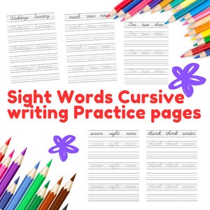 Cursive Writing Practice: Sight Words, Numbers, Days, Months (Digital Download, 54 Pages)