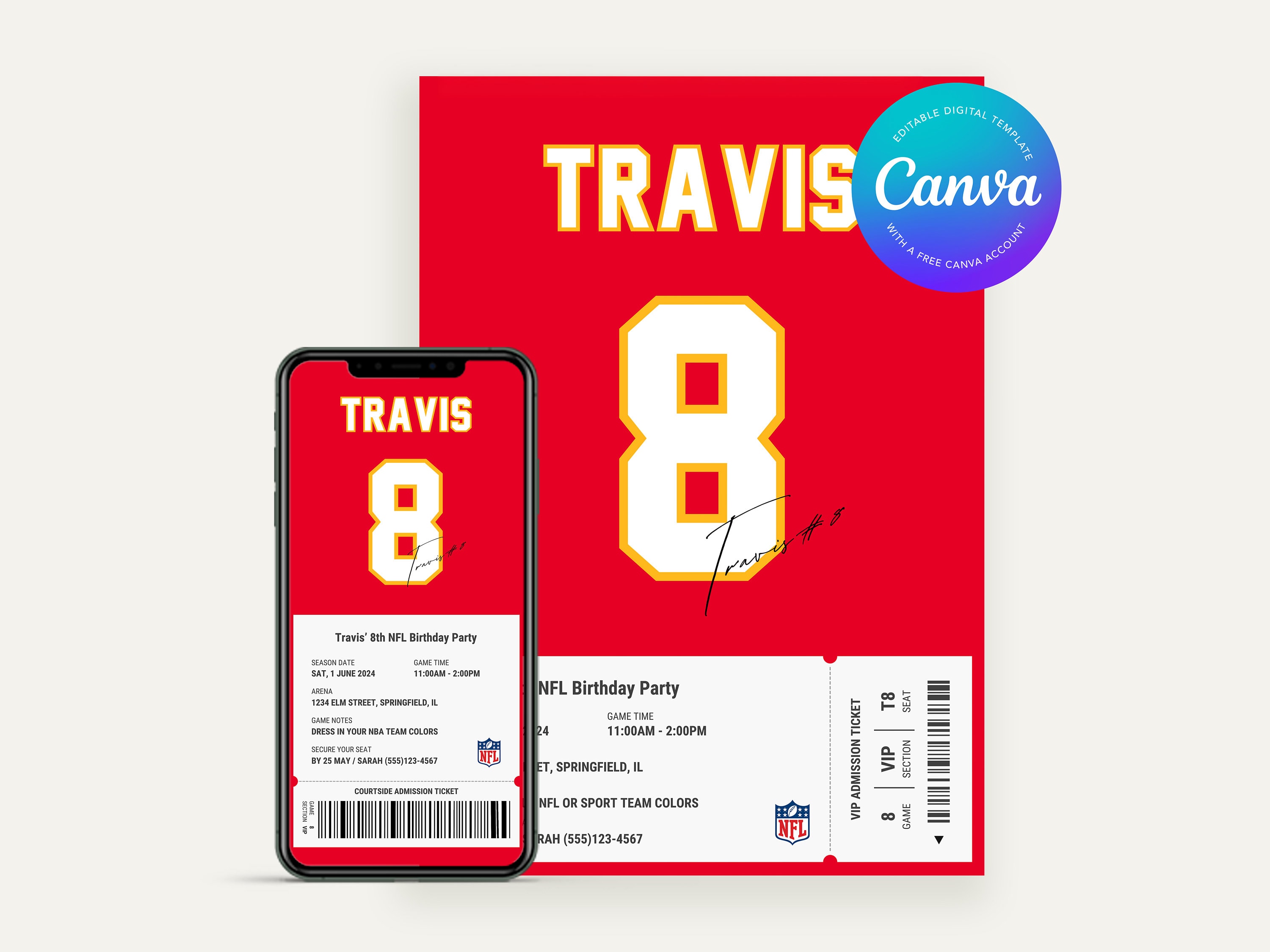 Editable Kansas City Chiefs Birthday Invitation | Canva Digital Template | Printable Party Invite | Children’s Birthday | NFL American Theme