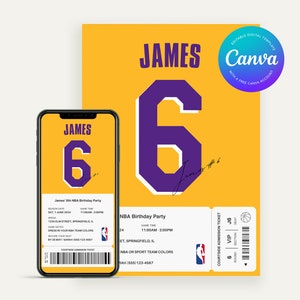 Invito di compleanno modificabile LA Lakers / Modello digitale Canva / Invito a una festa stampabile / Compleanno dei bambini / Tema basket NBA