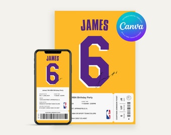 Editable LA Lakers Birthday Invitation | Canva Digital Template | Printable Party Invite | Children’s Birthday | NBA Basketball Theme