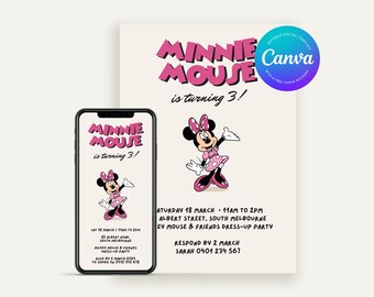 Minnie Mouse Birthday Invitation | Editable Canva Template (Digital)