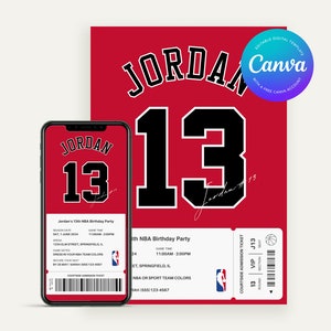 Invito di compleanno modificabile dei Chicago Bulls / Modello digitale Canva / Invito a una festa stampabile / Compleanno dei bambini / Tema basket NBA