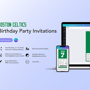 Editable Boston Celtics Birthday Invitation | Canva Digital Template ...
