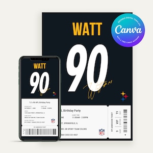 Editable Pittsburgh Steelers Birthday Invitation | Canva Digital Template | Printable Party Invite | Children’s Birthday | NFL America Theme