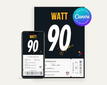 Editable Pittsburgh Steelers Birthday Invitation | Canva Digital Template | Printable Party Invite | Children’s Birthday | NFL America Theme