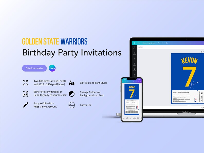 Editable Golden State Warriors Birthday Invitation | Canva Digital ...