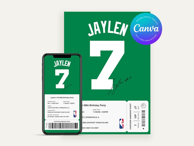 Editable Boston Celtics Birthday Invitation | Canva Digital Template ...