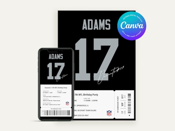 Editable Las Vegas Raiders Birthday Invitation | Canva Digital Template | Printable Party Invite | Children’s Birthday | NFL America Theme